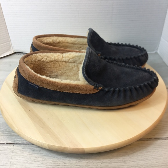 LL Bean Men's Gray Suede Wicked Good Shearling Lined Venetian